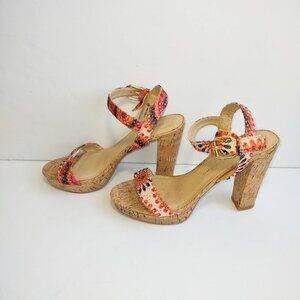 Chinese Laundry Floral Cork Platform Sandals Orange & Pink  Women's Size 9 Retro